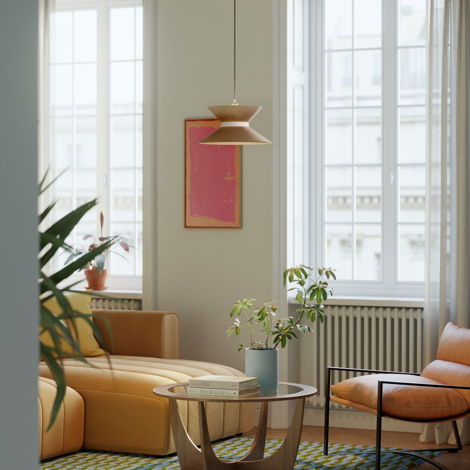 Paralume in tessuto Clessidra per lampada a sospensione - Lana Marrone Lana sabbia