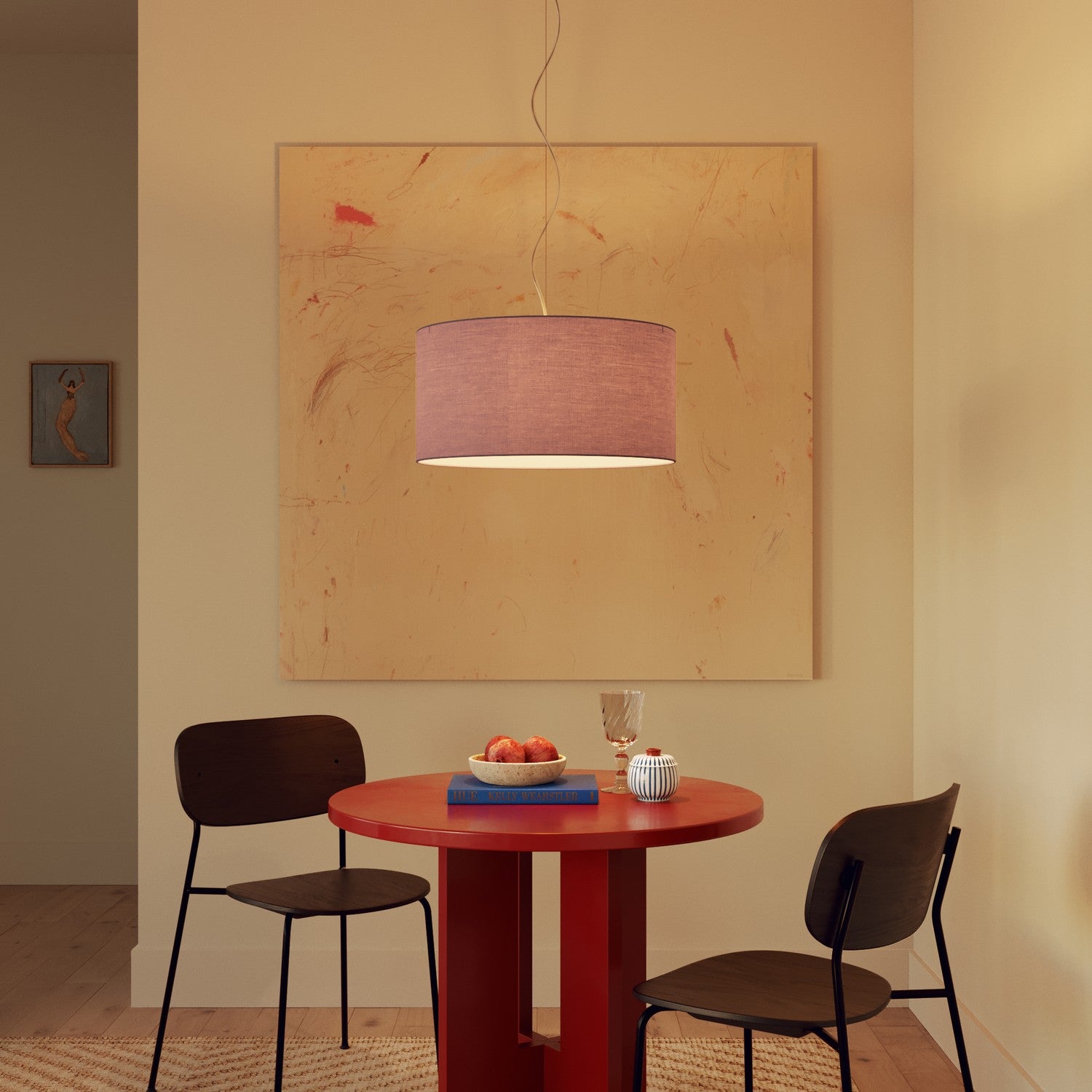 Lampada a sospensione con paralume in tessuto Cilindro Medium - Made in Italy - Teletta Lilla Si