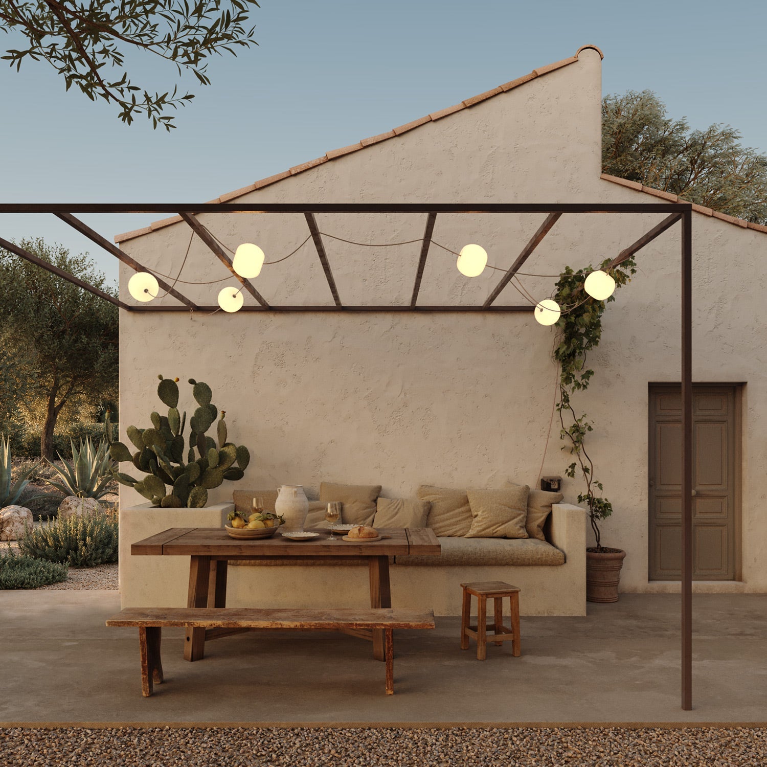 Outdoor 6-Light String Light for wet locations Desert Brown, Power supply with US plug - Marina6 Cherry 140 cm