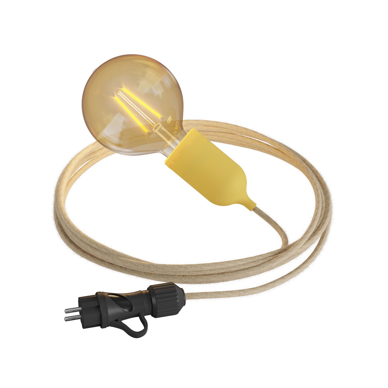 Eiva Snake Pastell, kültéri hordozható lámpa, 5 m textilkábellel, IP65 vízálló foglalattal és villásdugóval