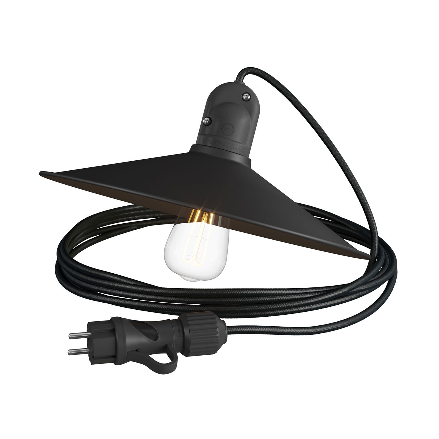 Eiva Snake Swing lámpabúrával, kültéri hordozható lámpa, 5 m textilkábellel, IP65 vízálló foglalattal és villásdugóval