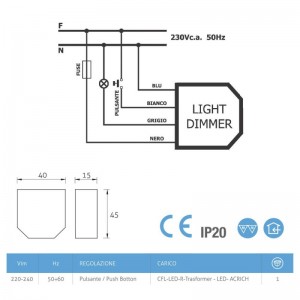 Professzionális gombos univerzális LED fényerőszabályzó dobozos fali beépítésre