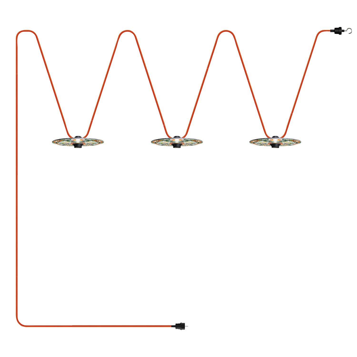 Majolika' Lumet fényfüzér rendszer 10 m kábellel, 3 foglalattal és lámpabúrával, kampóval és fekete villásdugóval