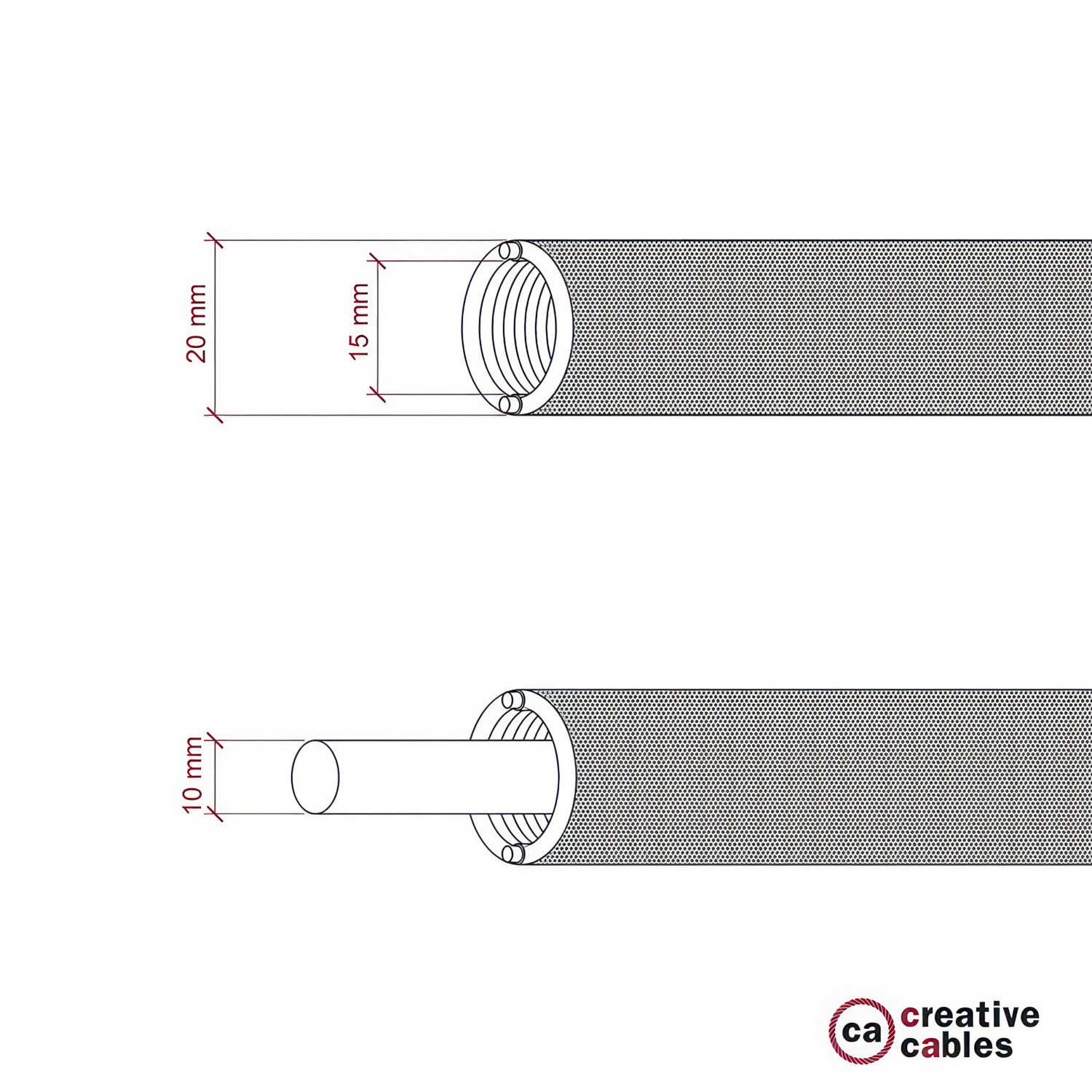 Creative-Tube rugalmas kábelcsatorna, fehér műselyem RM01 szövetburkolattal, 20 mm átmérőjű