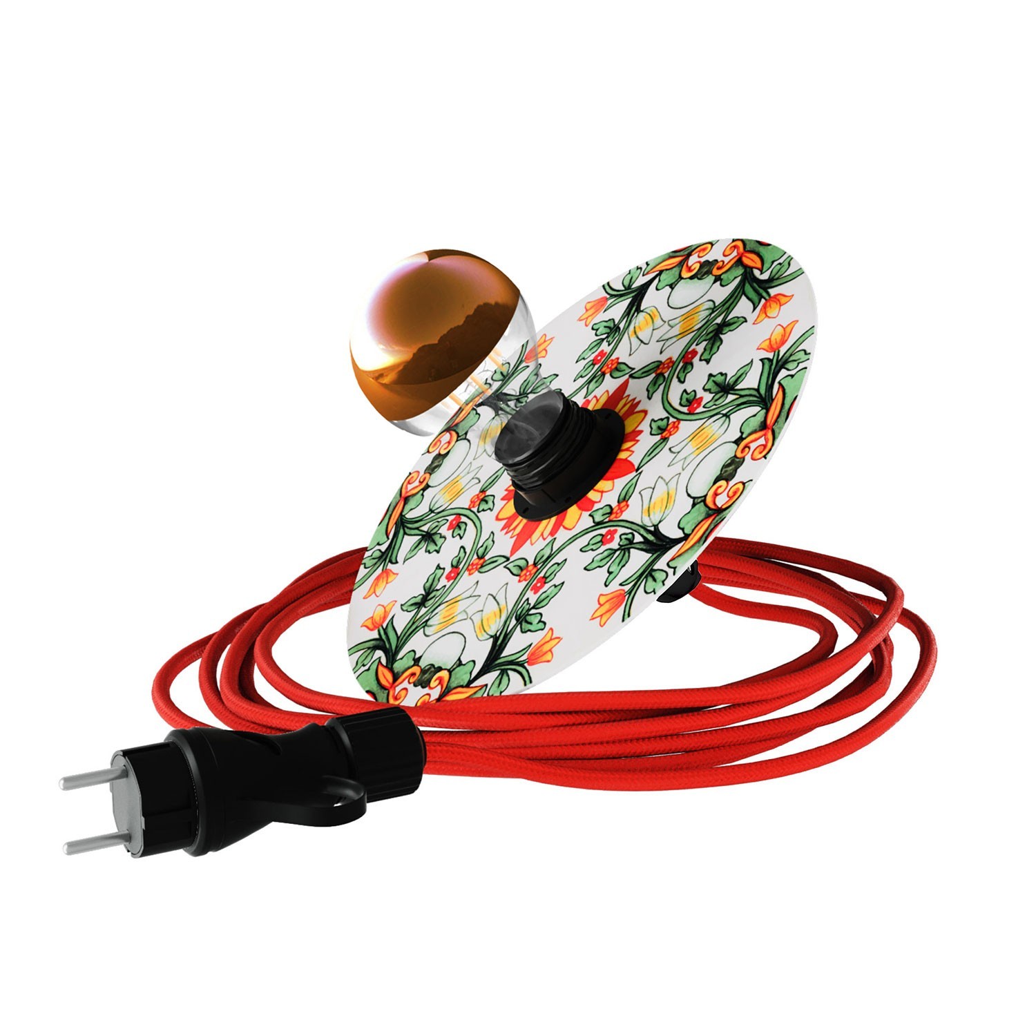Snake Eiva mini Ellepì 'Majolika' lapos lámpabúrával, hordozható lámpa kültérre, IP65 vízálló foglalattal és villásdugóval.