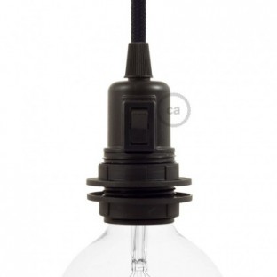 Dupla gyűrűs hőre lágyuló E27 foglalat lámpabúrához, kapcsolóval - Fekete