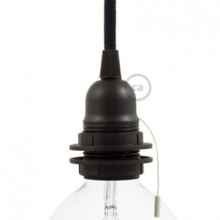 Dupla gyűrűs hőre lágyuló E27 foglalat lámpabúrához, húzókapcsolóval - Fekete