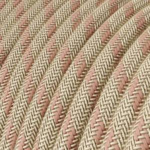 Pamut és természetes len textilkábel RD51 Rózsaszín csíkos