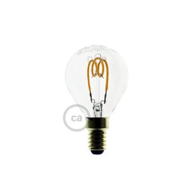 LED átlátszó izzó - Gömb G45 hajlított spirál izzószálas - 3W E14 dimmelhető 2200K