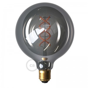 LED Füstös szürke izzó - Gömb G125 hajlított spirál izzószállal - 5W E27 dimmelhető 2000K