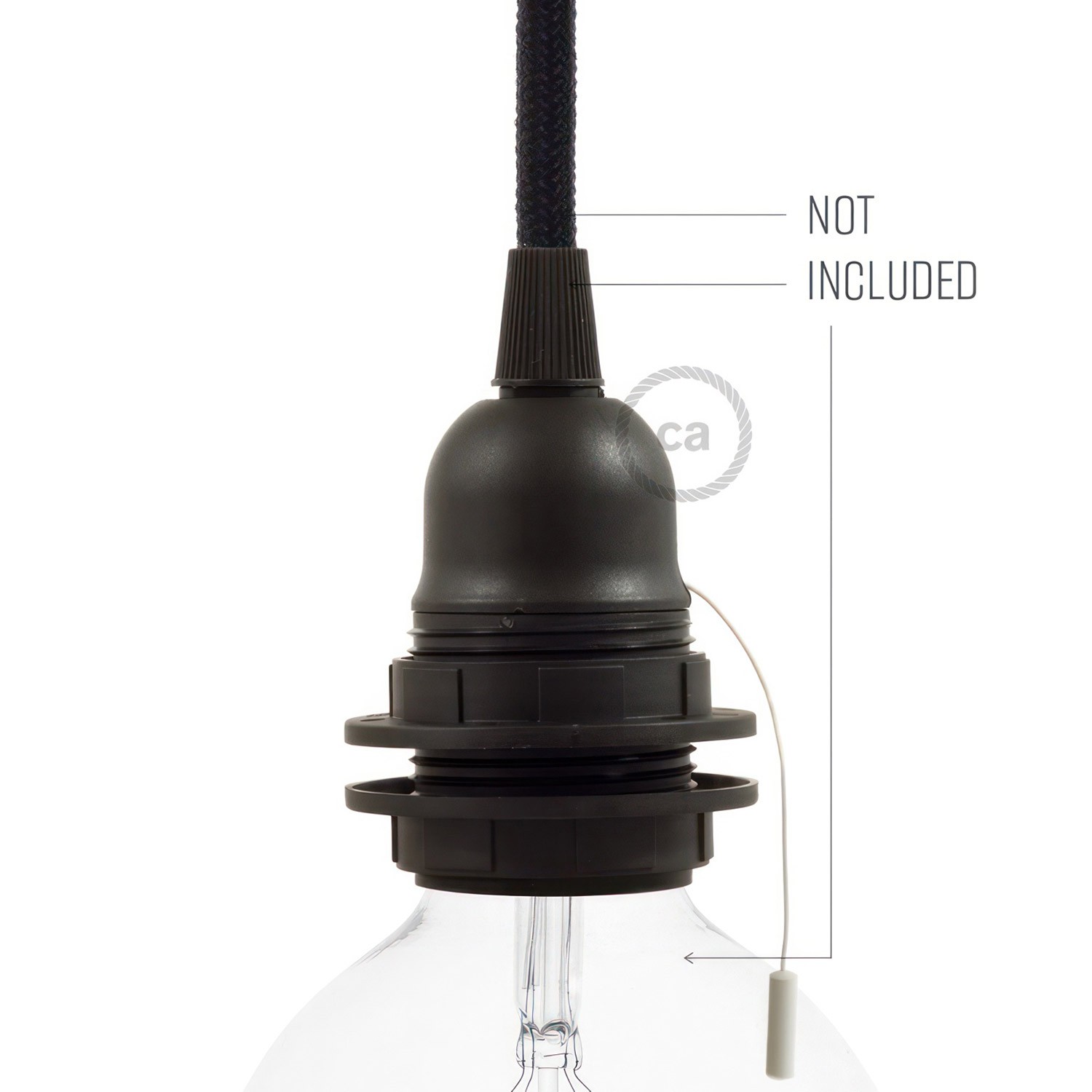 Dupla gyűrűs thermoplasztik E27-es foglalat lámpabúrákhoz húzókapcsolóval