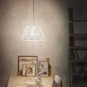Függeszték textilkábellel, Dome lámpabúrával és fém kiegészítőkkel - Made in Italy