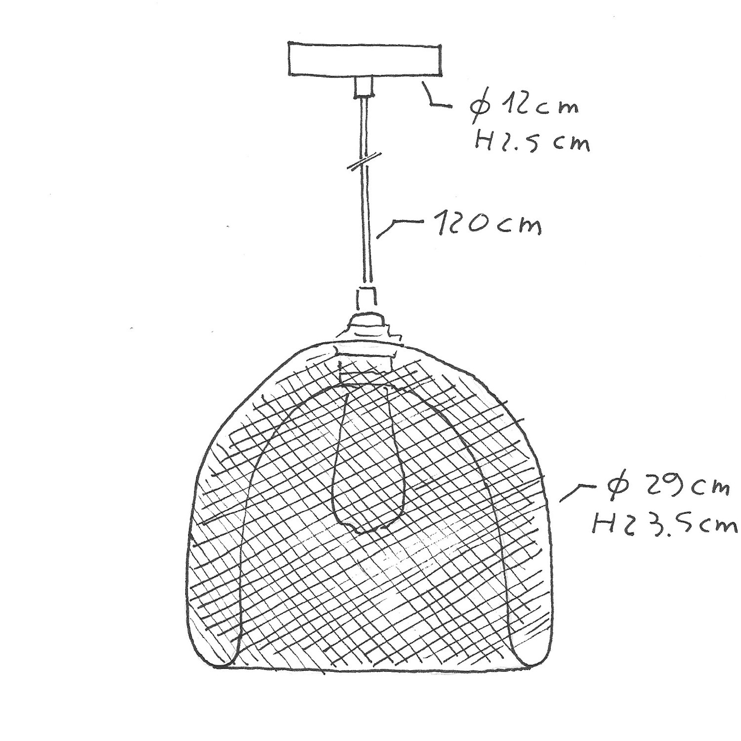 Függeszték textilkábellel, Ghostbell XL ketreces lámpabúrával és fém kiegészítőkkel - Made in Italy