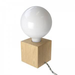 Posaluce Cubetto, fa asztali lámpa textilkábellel, kapcsolóval és villásdugóval
