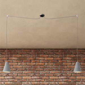 Póklámpa - 2 függesztékes lámpa szövetkábellel és beton lámpabúrával - Made in Italy