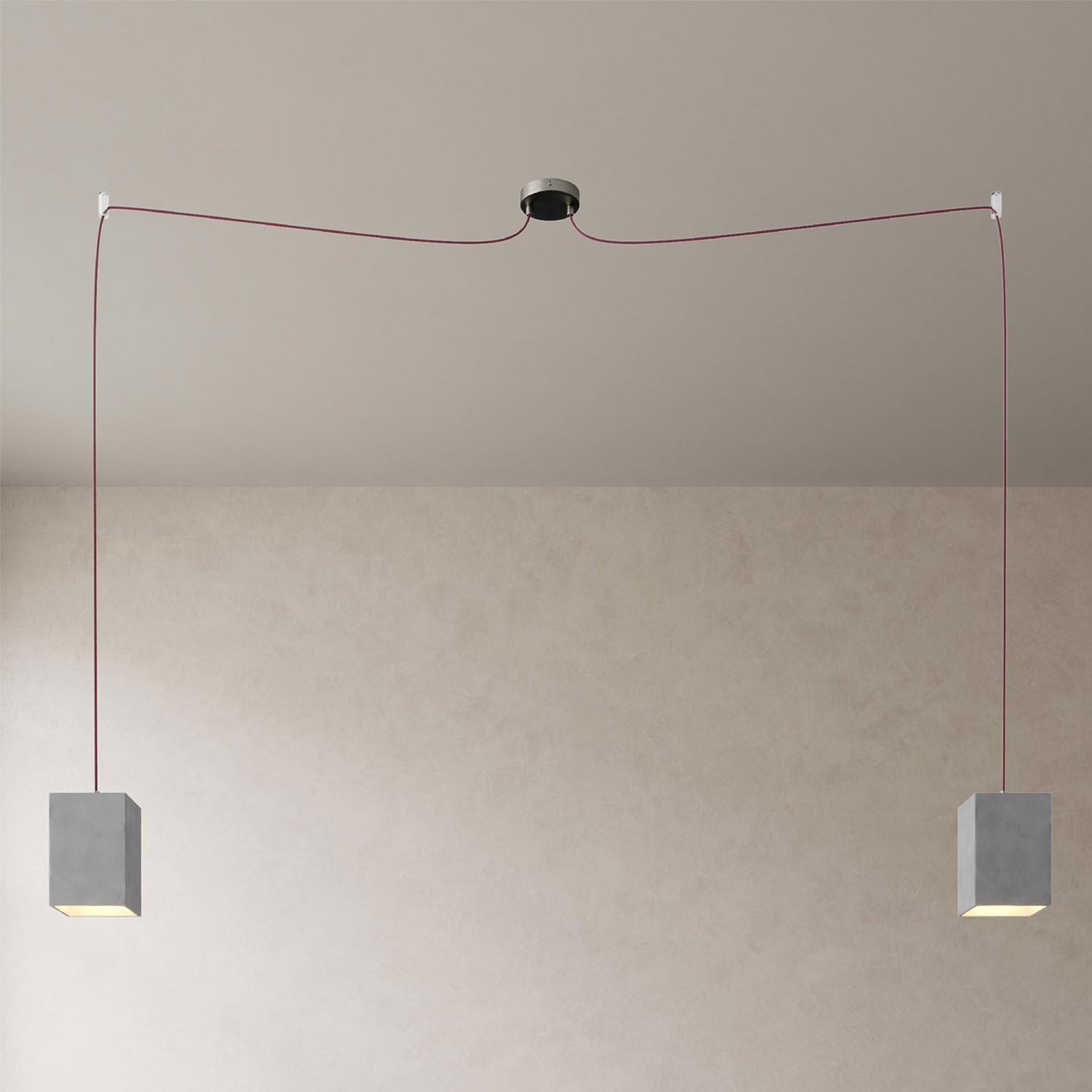 Póklámpa - 2 függesztékes lámpa szövetkábellel és beton lámpabúrával - Made in Italy