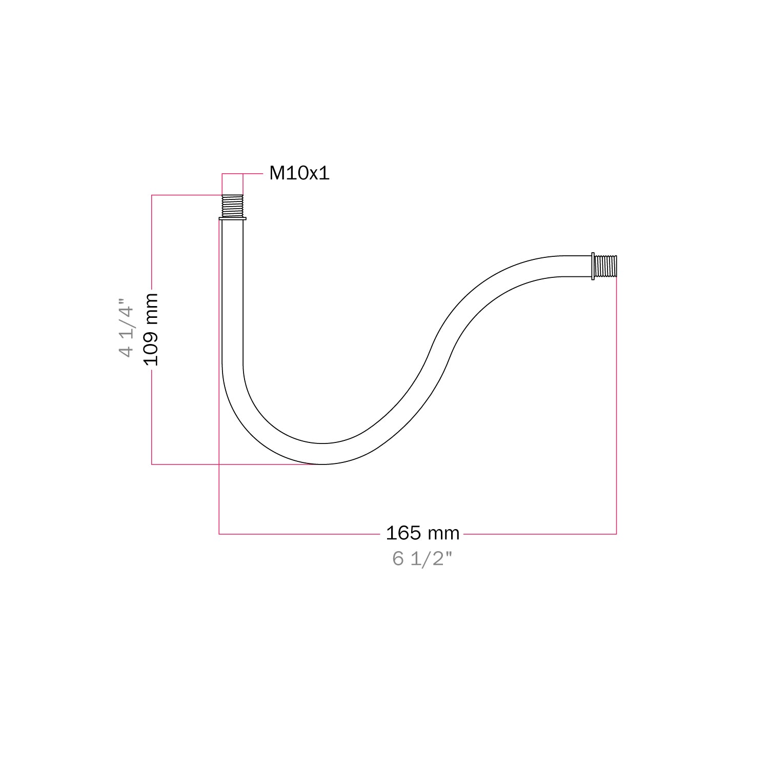 S alakú, íves hosszabbítócső lámpához, 16,5 cm, fém – Fehér