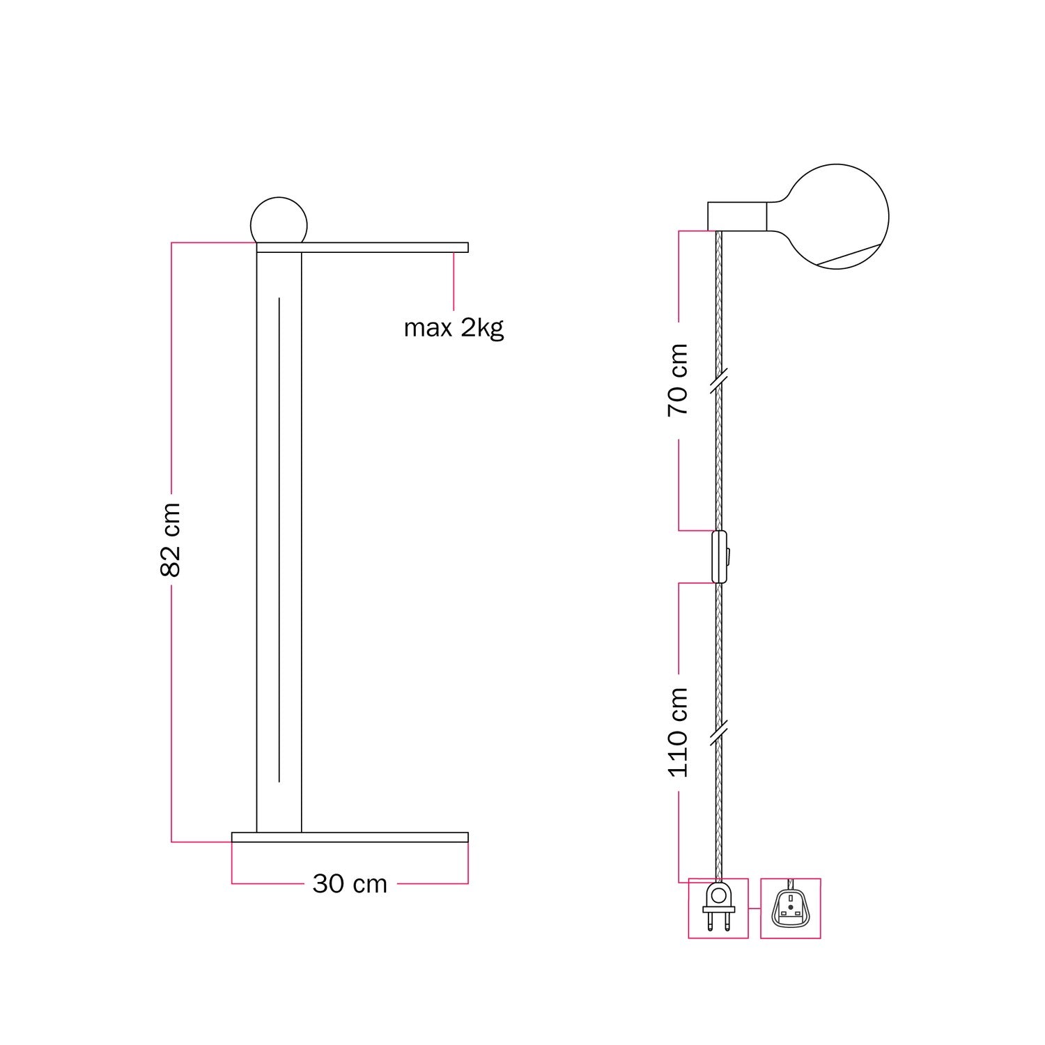 Rocco - Állólámpa UK Villásdugóval és Camo Izzóval - Sárga