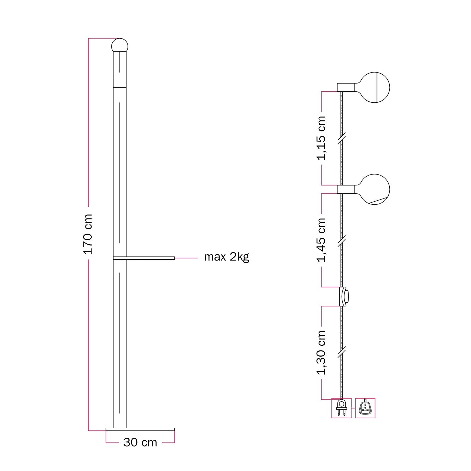 Rocco XXL - Multicolor állólámpa UK villásdugóval és Maria, illetve Camo izzóval