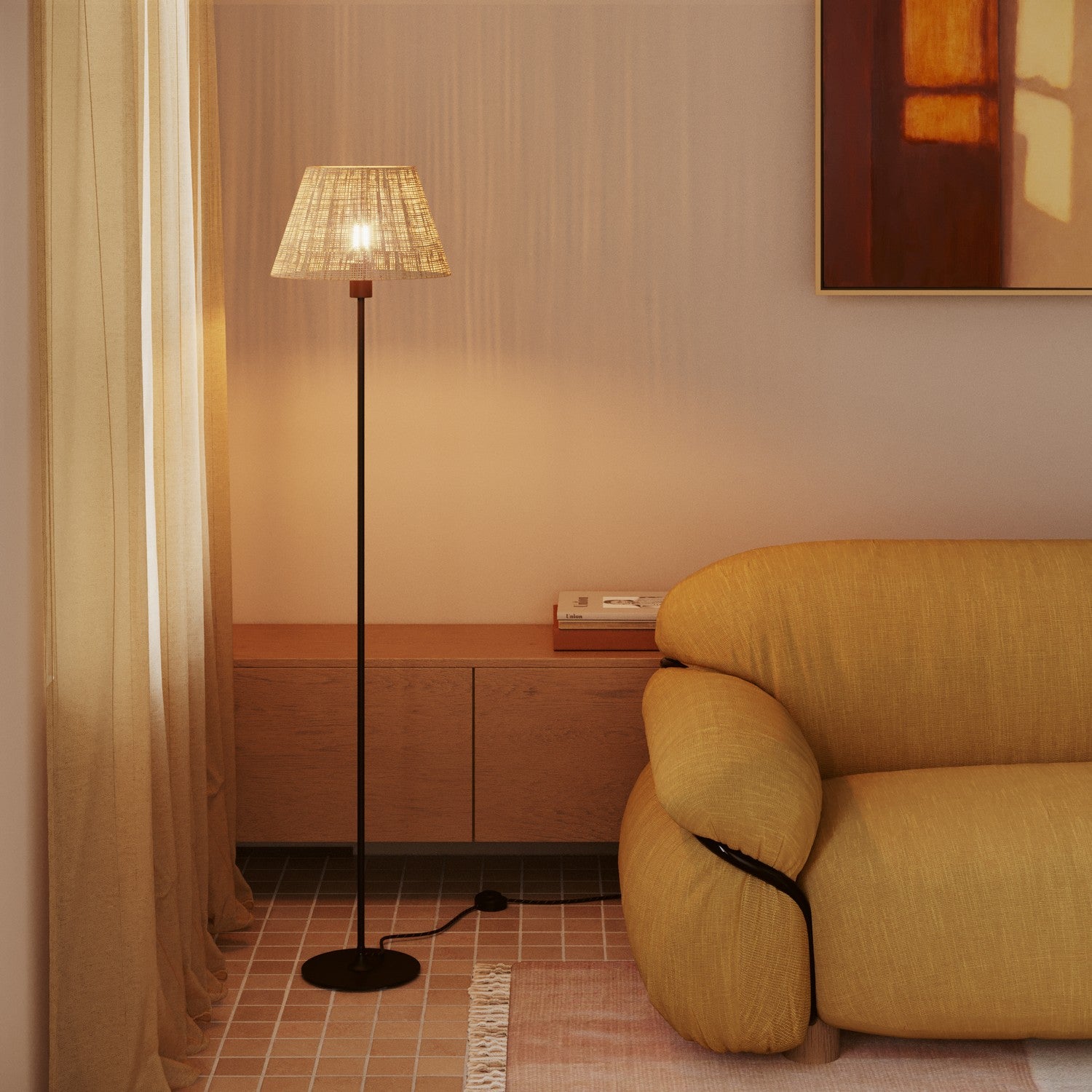 Paralume Impero M in tessuto per lampada da terra con attacco E27 - Made in Italy - Raphia