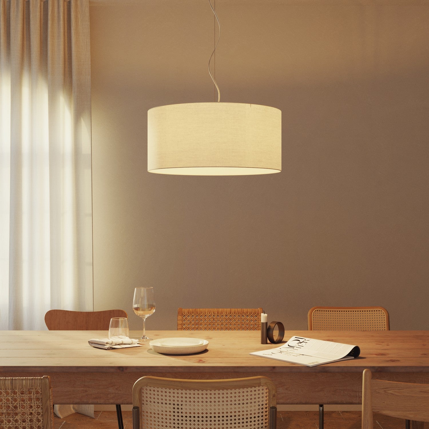 Lampada a sospensione con paralume in tessuto Cilindro Large - Made in Italy - Arenal Sabbia No