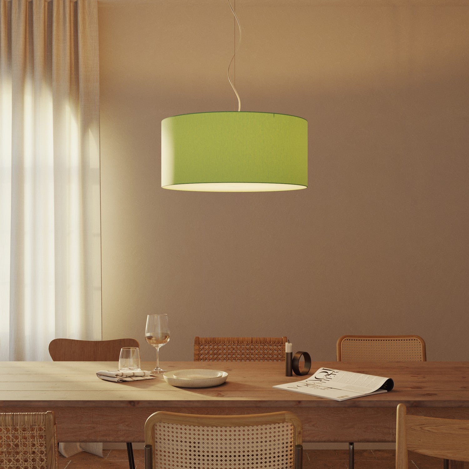 Lampada a sospensione con paralume in tessuto Cilindro Large - Made in Italy - Cinette Verde Pistacchio Si