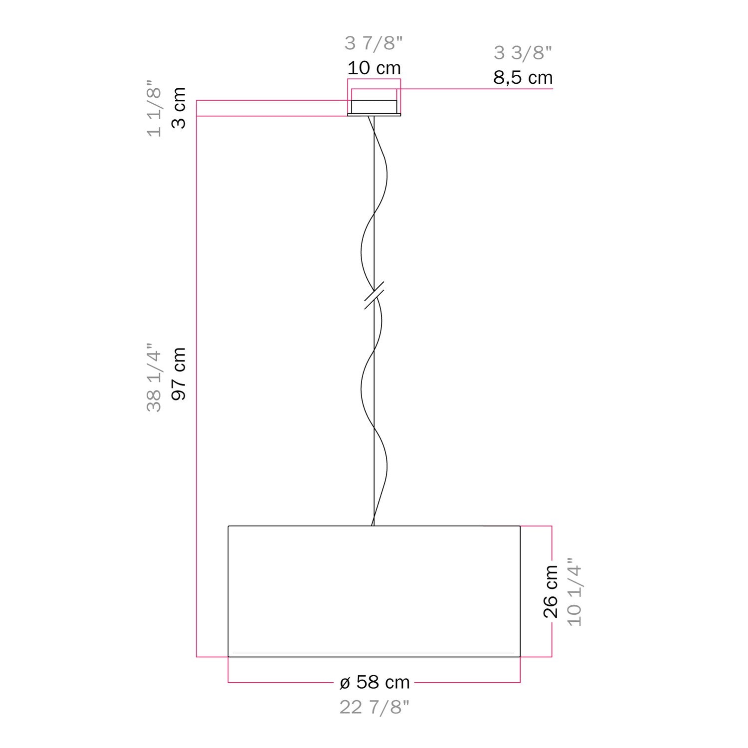 Lampada a sospensione con paralume in tessuto Cilindro Large - Made in Italy - Teletta Rosso Si