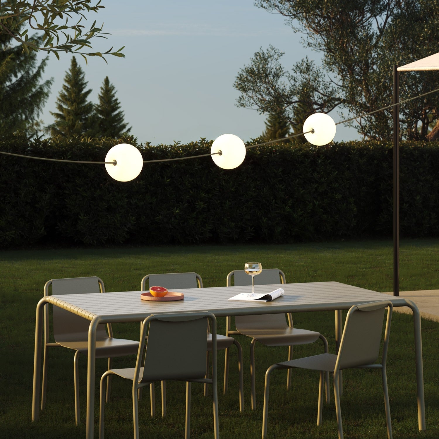 Catena luminosa 3 punti luce da esterno IP67 Verde Oliva - Marina3 Cherry 70 cm