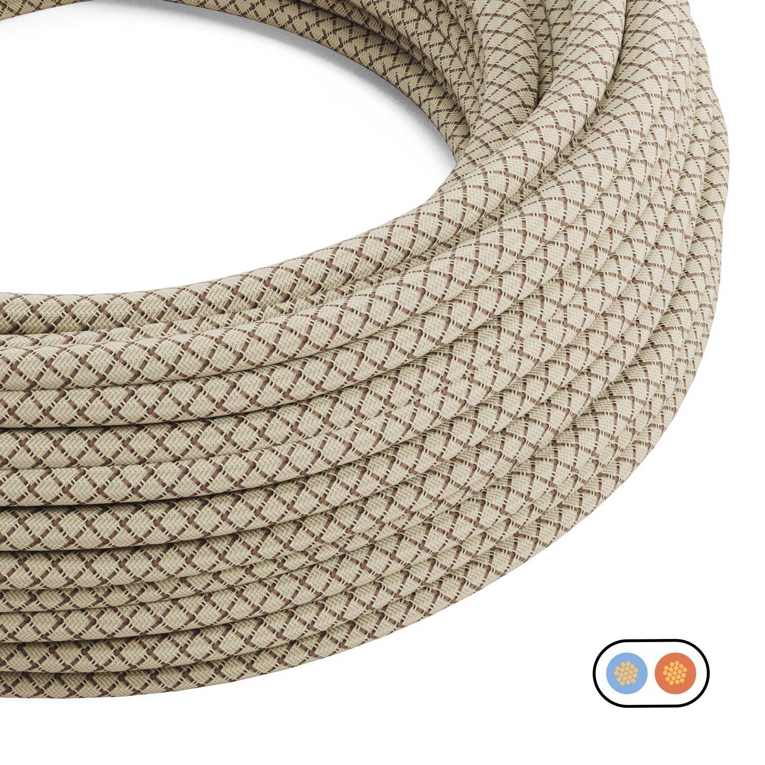 Cavo tessile piatto Lino Corteccia e Beige Losanga - PD63