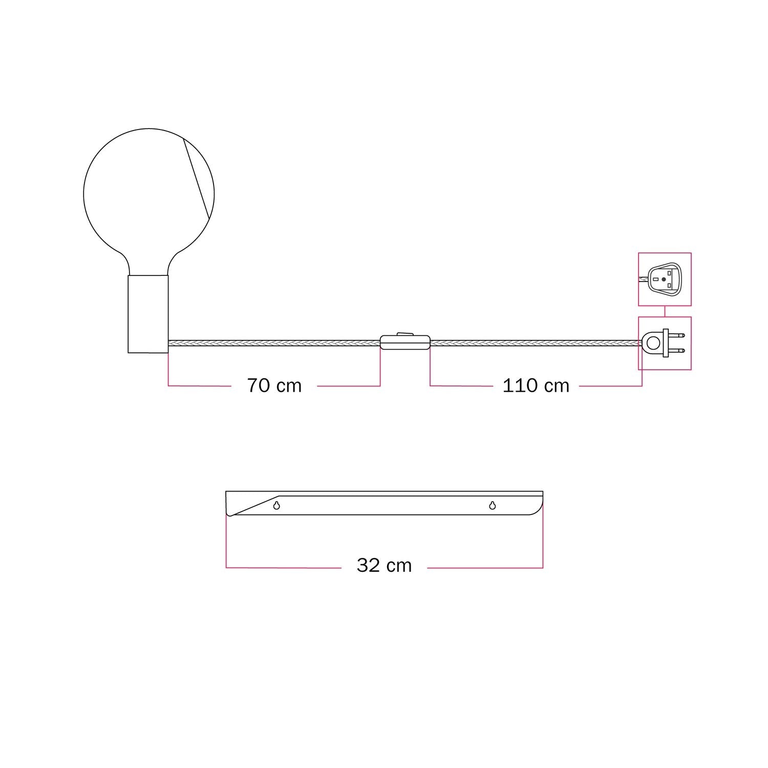 Combo Camo - Lampada con mensola - Grigio - Creative Cables