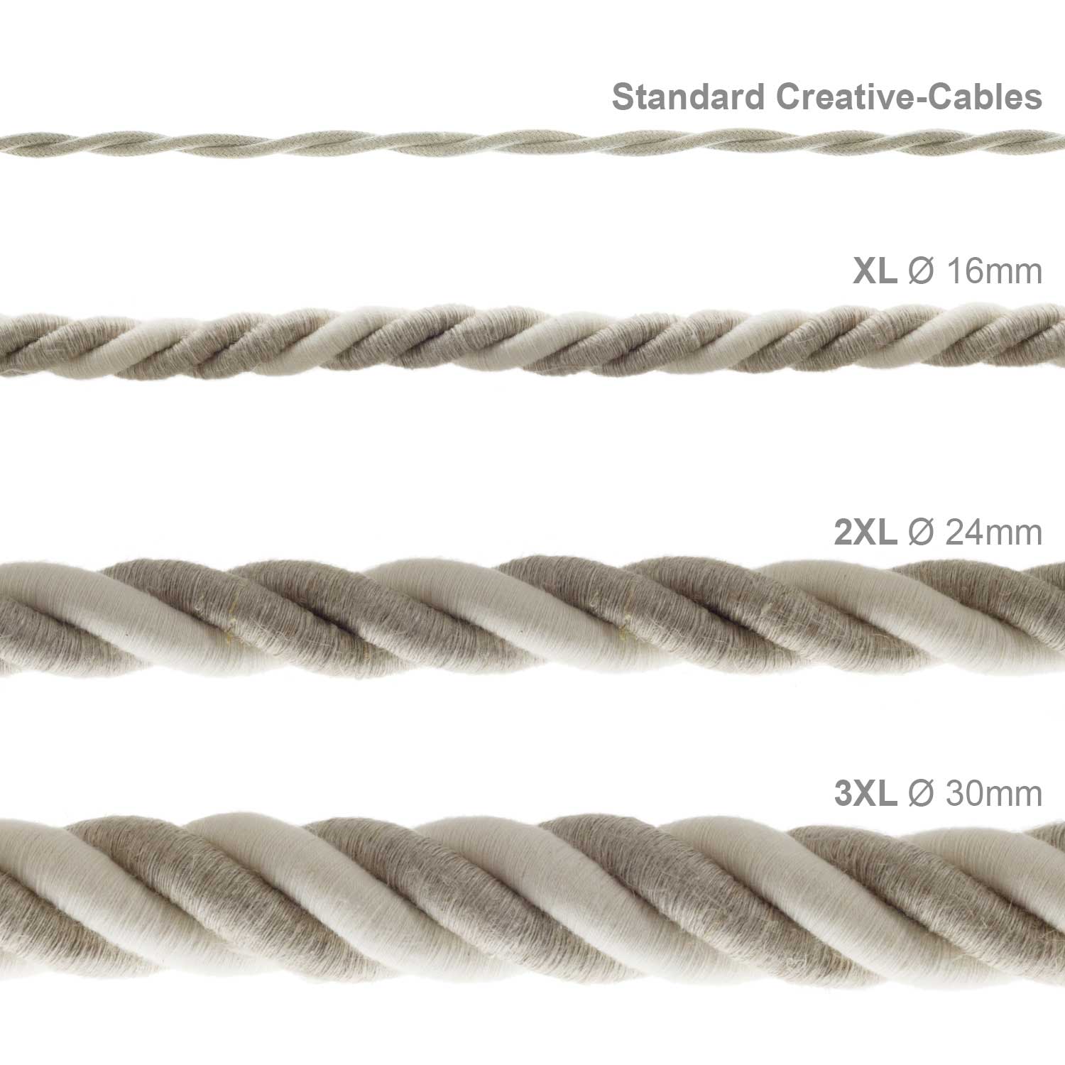 Cordone elettrico 3x0,75 rivestito in lino naturale e cotone grezzo