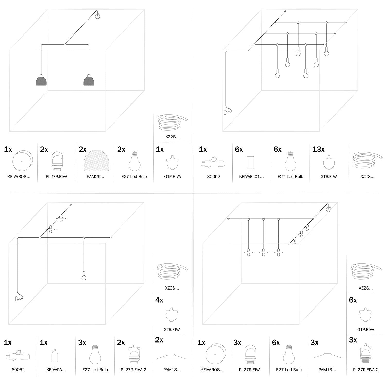 Eiva-2 - Portalampada per esterno a doppia uscita IP65 attacco E27 per sistema Modulair - Nero