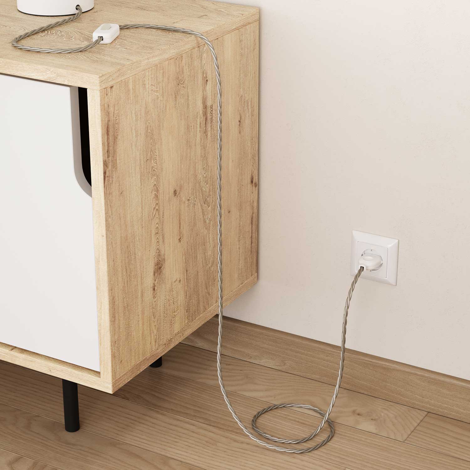 Filo elettrico in tessuto trecciato lucido Bianco Perla - L'Originale Creative Cables, per valorizzare le tue lampade - TM00