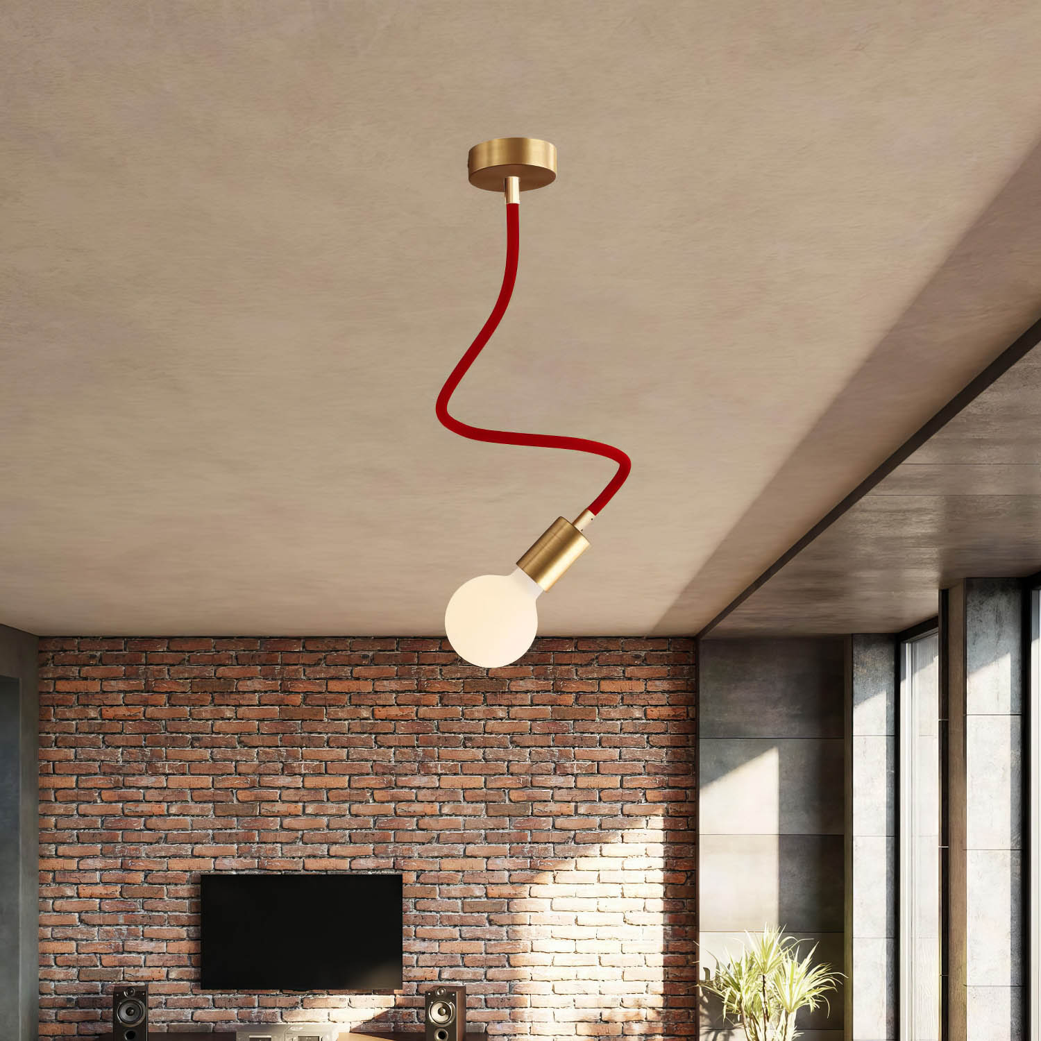 Kit Creative Flex tubo flessibile di estensione rivestito in tessuto RM09 Rosso con terminali metallici Bronzo satinato 60 cm