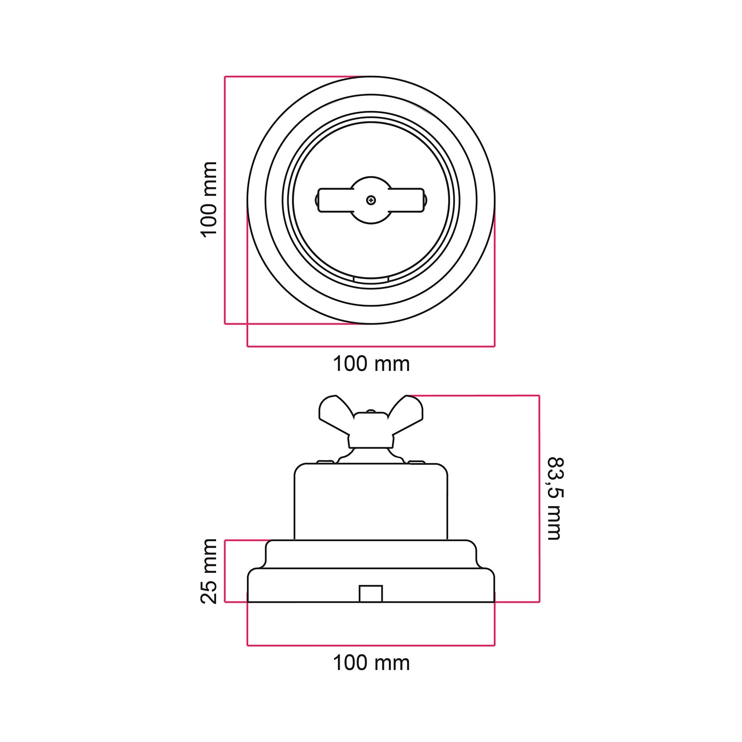Kit interruttore/deviatore con dado a farfalla e base in porcellana nera Bianco