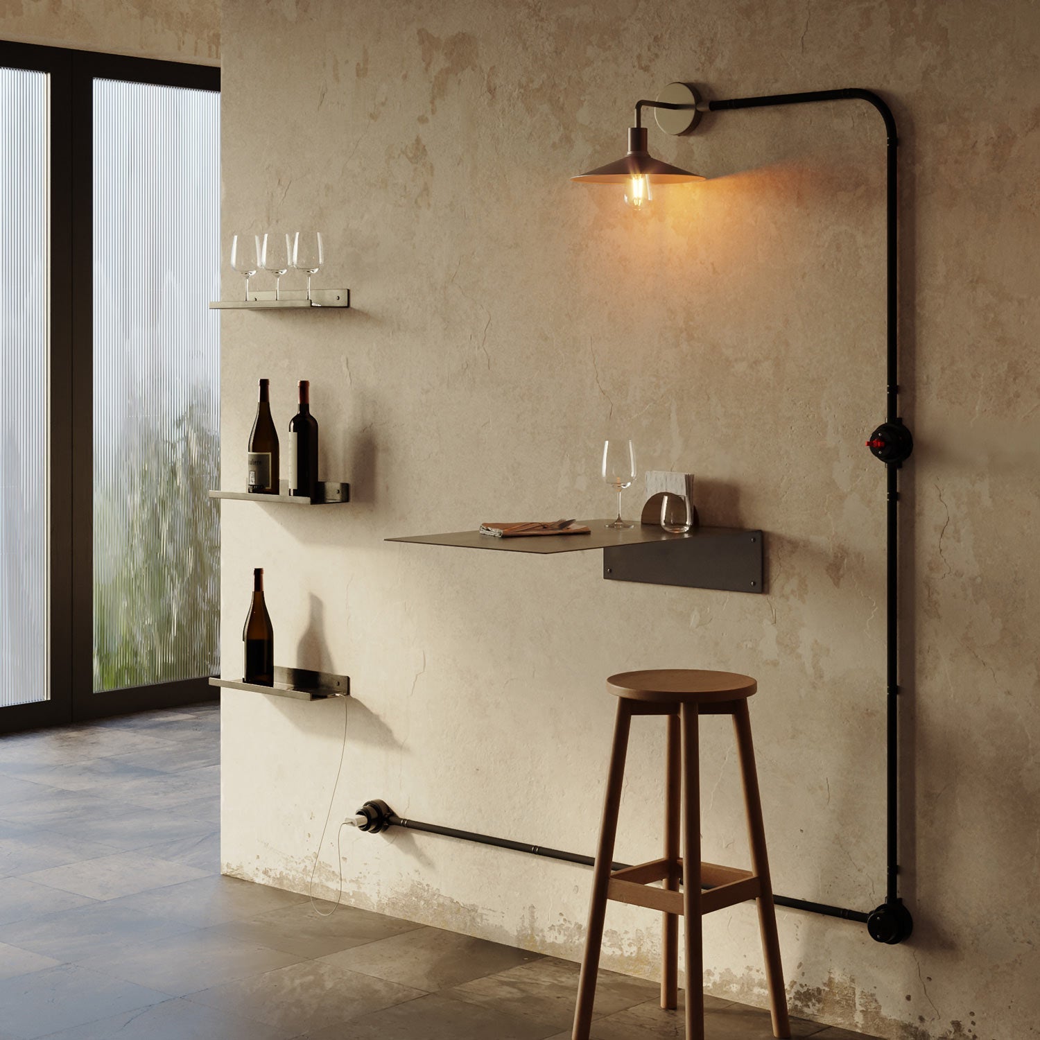 Kit interruttore/deviatore con dado a farfalla e base per Creative-Tubes in porcellana nera Bianco 2 in linea