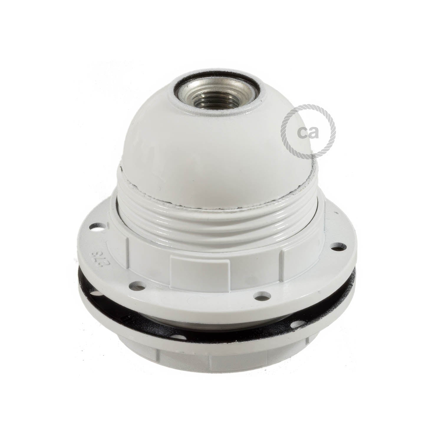 Kit portalampada E27 in bakelite con doppia ghiera per paralume - Bianco