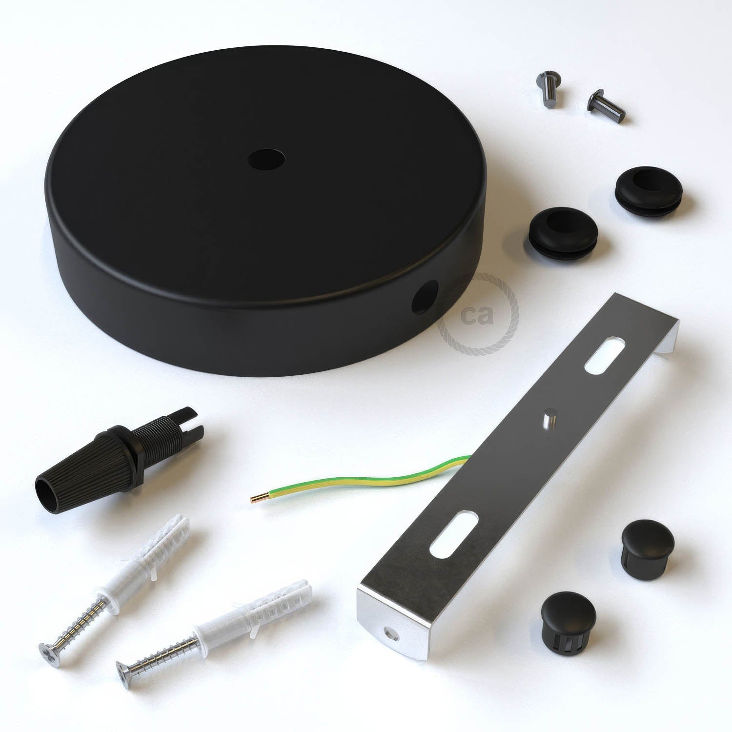 Kit rosone cilindrico in metallo a 1 foro centrale e 2 fori laterali - Nero Conico