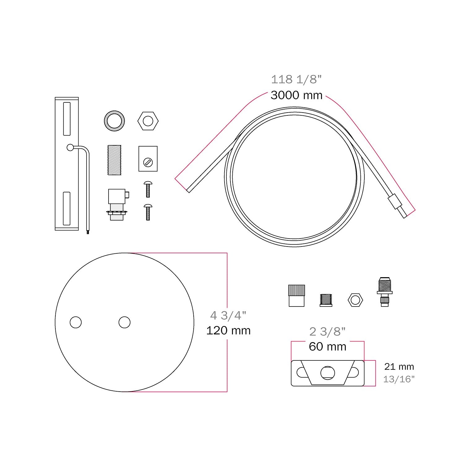 Kit Rosone Ø 120 mm con sospensione in acciaio e bilanciatore millimetrico - Nero Opaco