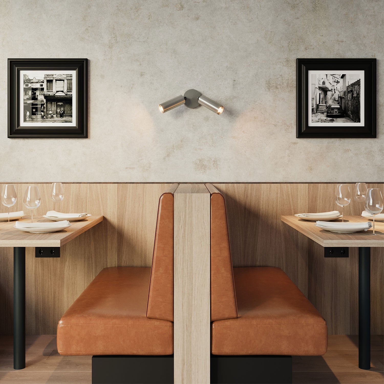 Lampada a 2 faretti con paralume Tub-E14 e rosone tondo - Titanio satinato