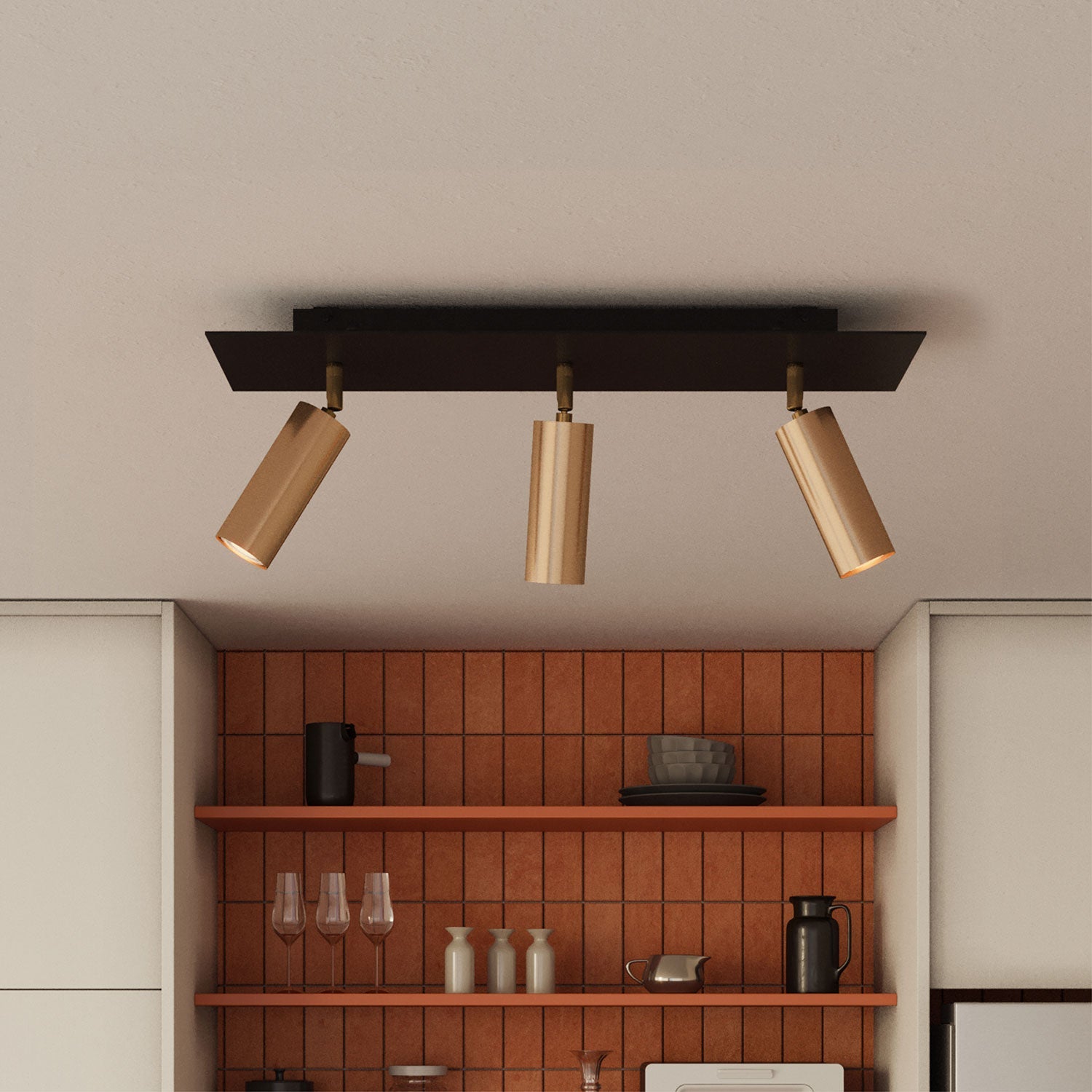 Lampada a 3 faretti con paralume Tub-E14 e Rose-One XXL rettangolare - Bronzo satinato