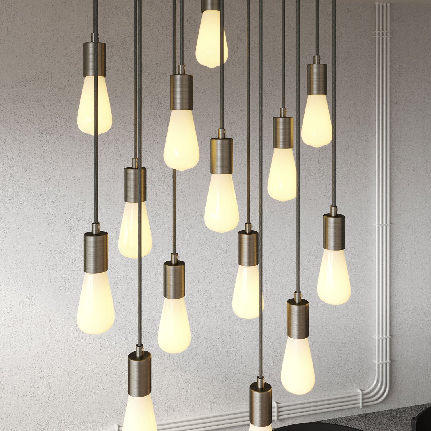 Lampada a sospensione a 14 cadute con XXL Rose-One rettangolare 675 mm con finiture in metallo - Bianco opaco