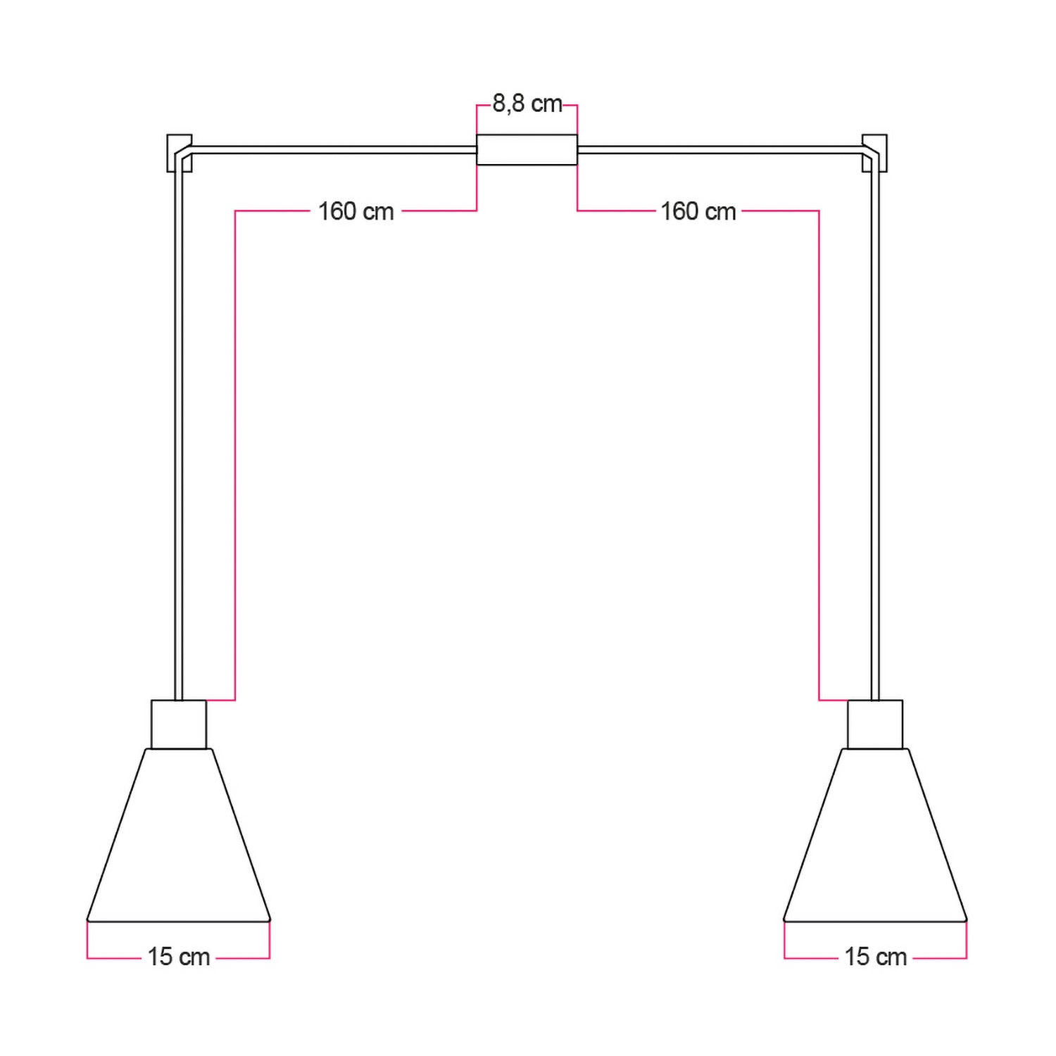 Lampada a sospensione a 2 cadute con paralumi conici in legno - Rame satinato