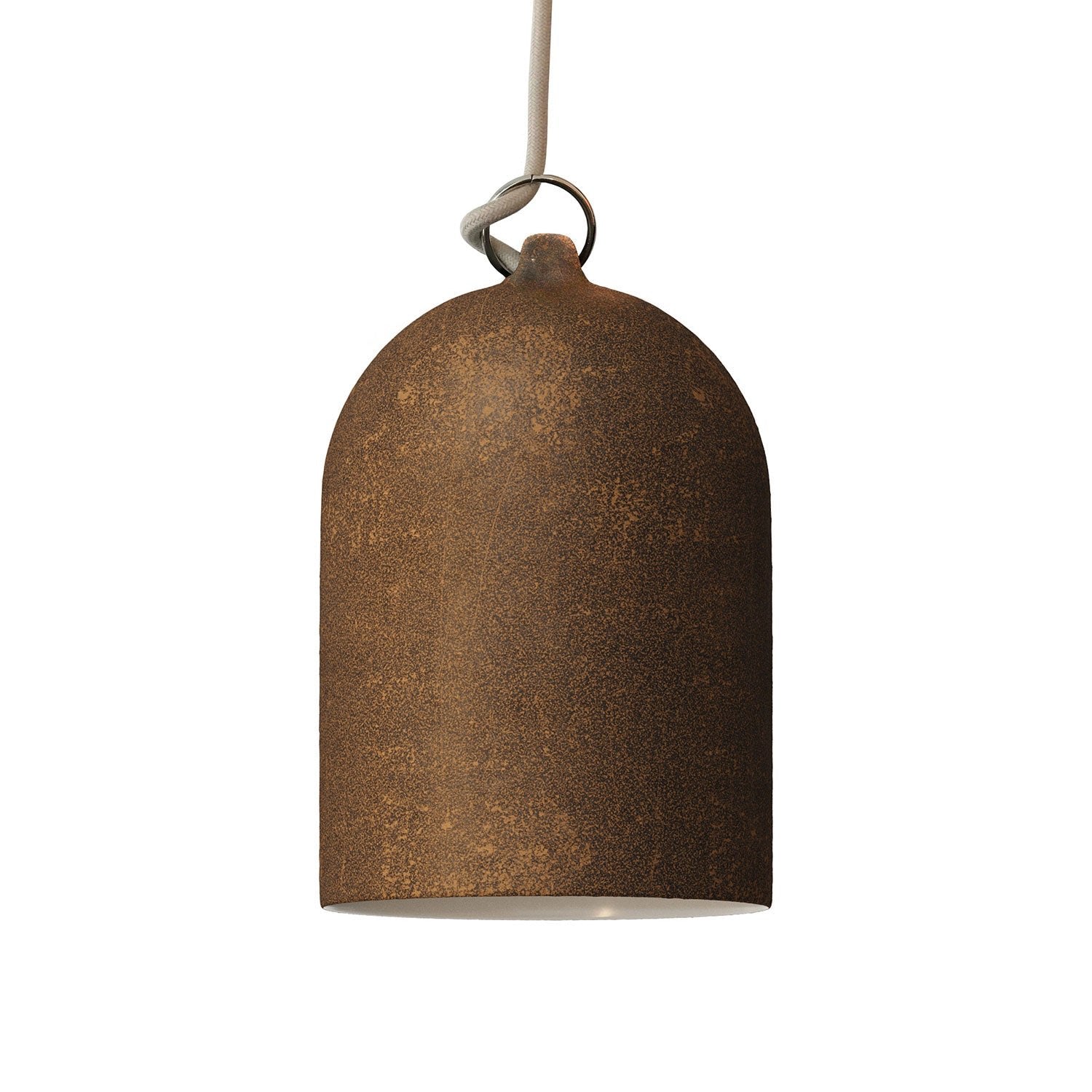 Lampada a sospensione completa di cavo tessile e paralume Mini Campana XS in ceramica - Effetto corten