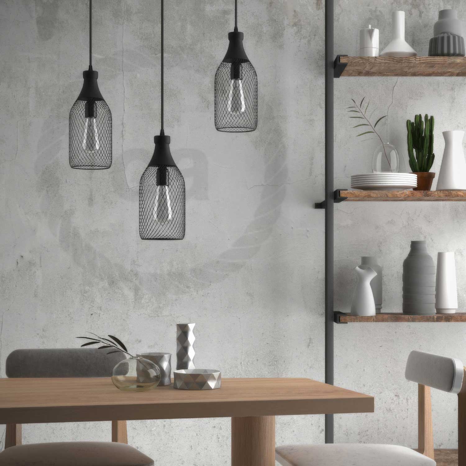 Lampada a sospensione completa di cavo tessile, paralume bottiglia Jéroboam e finiture in metallo - Nero