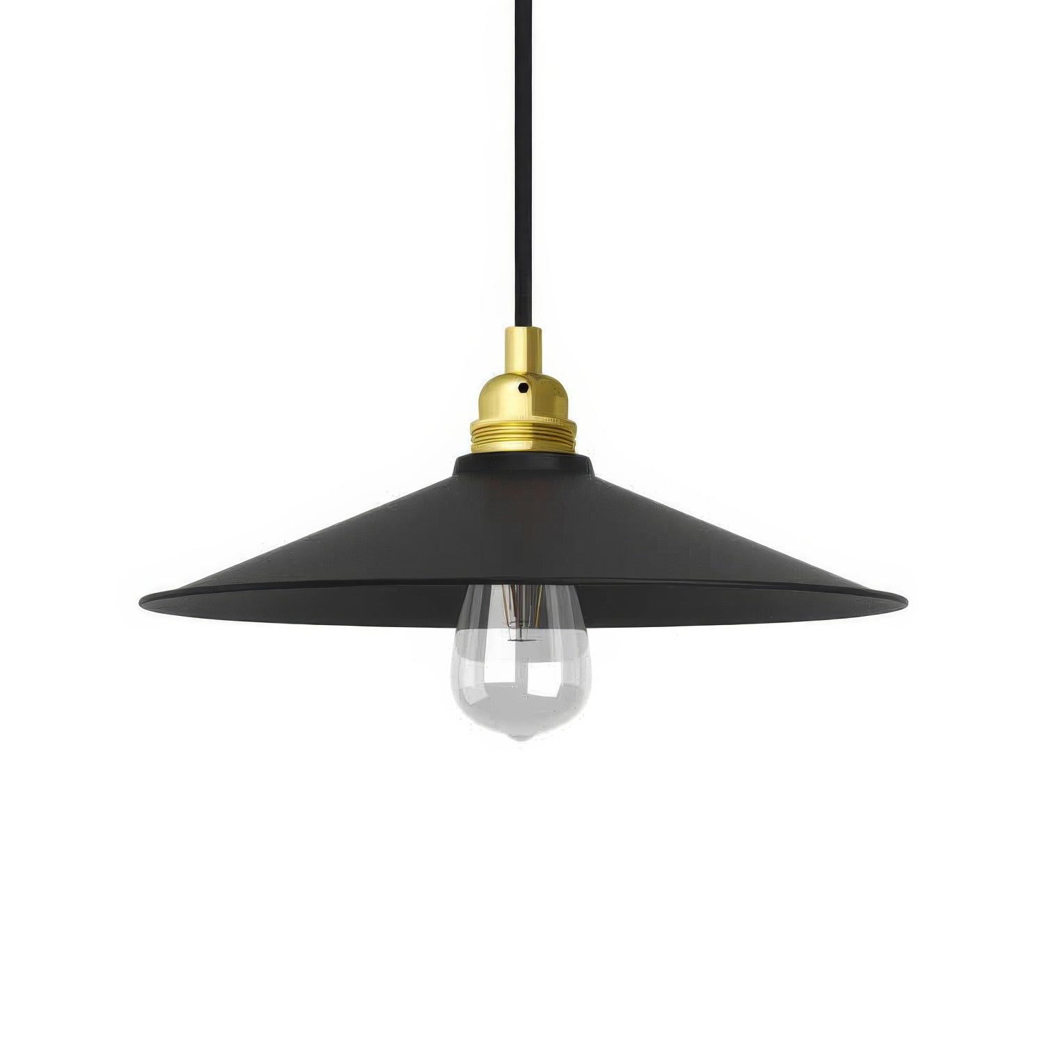 Lampada a sospensione completa di cavo tessile, paralume Swing e finiture in metallo - Nero