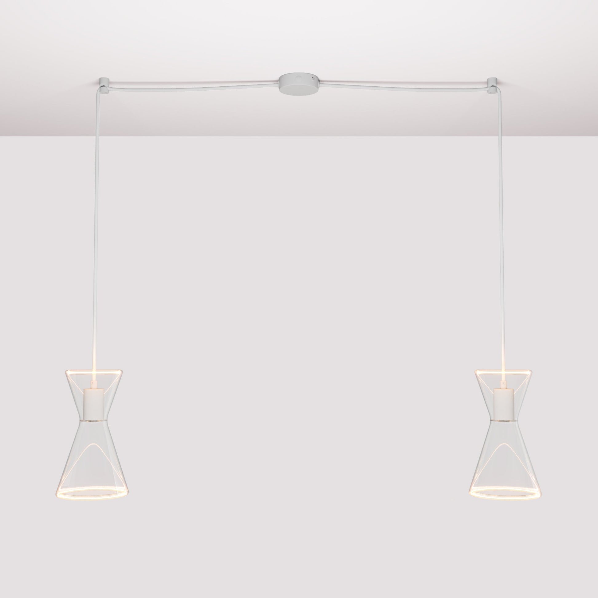 Lampada a sospensione con due cadute con Ghost Doppio cono - Bianco opaco