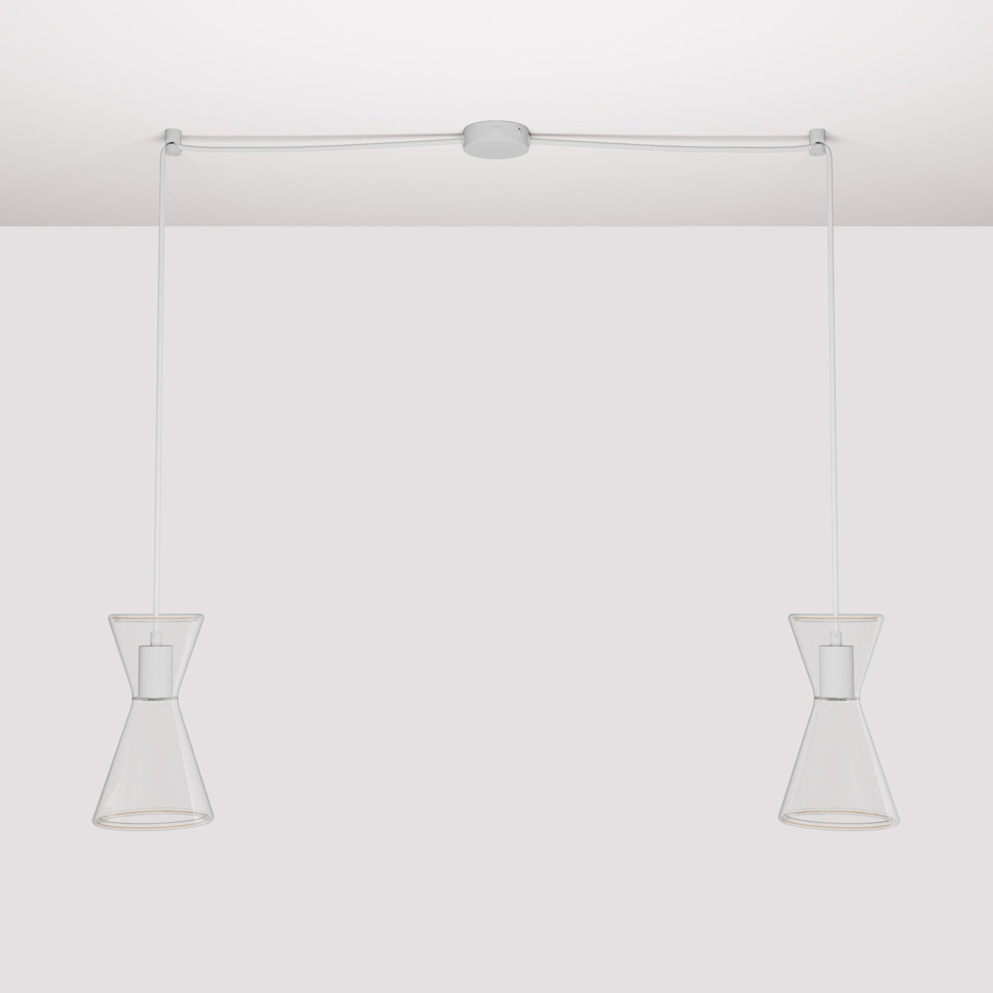 Lampada a sospensione con due cadute con Ghost Doppio cono - Bianco opaco