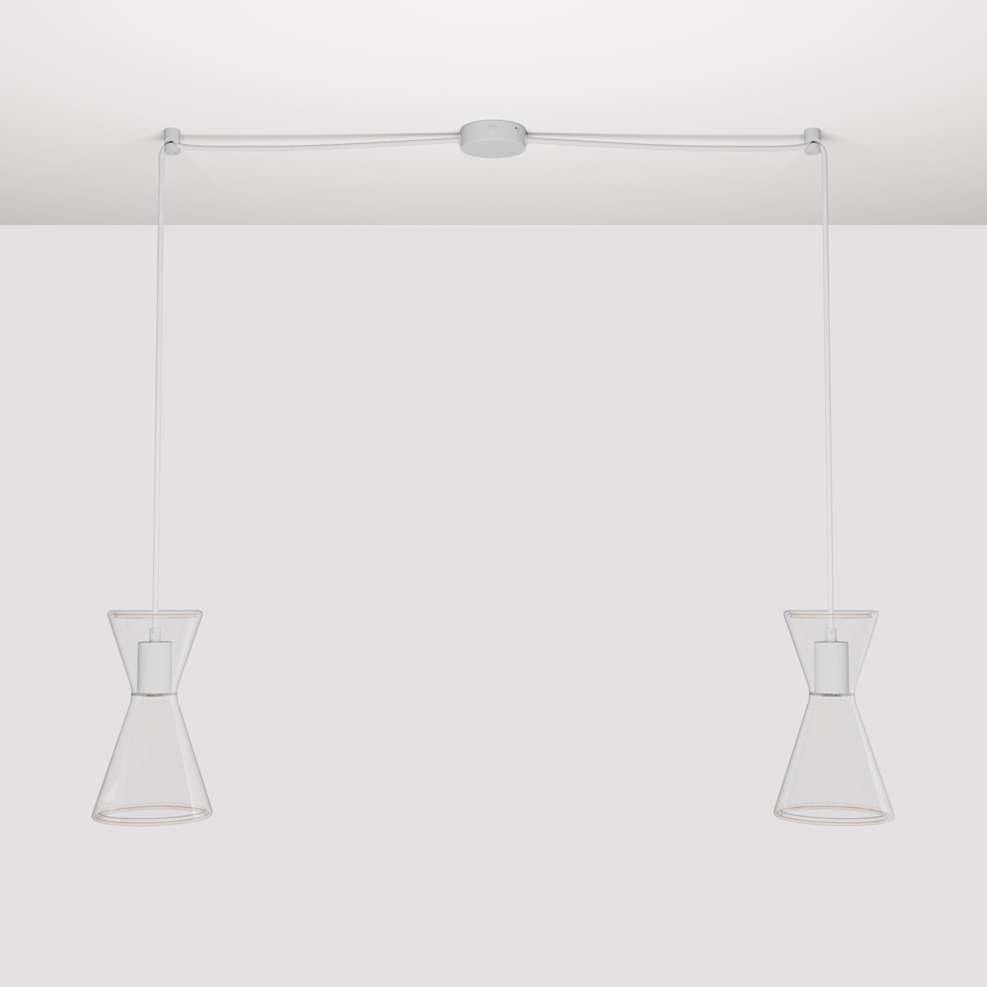 Lampada a sospensione con due cadute con Ghost Doppio cono - Bianco opaco