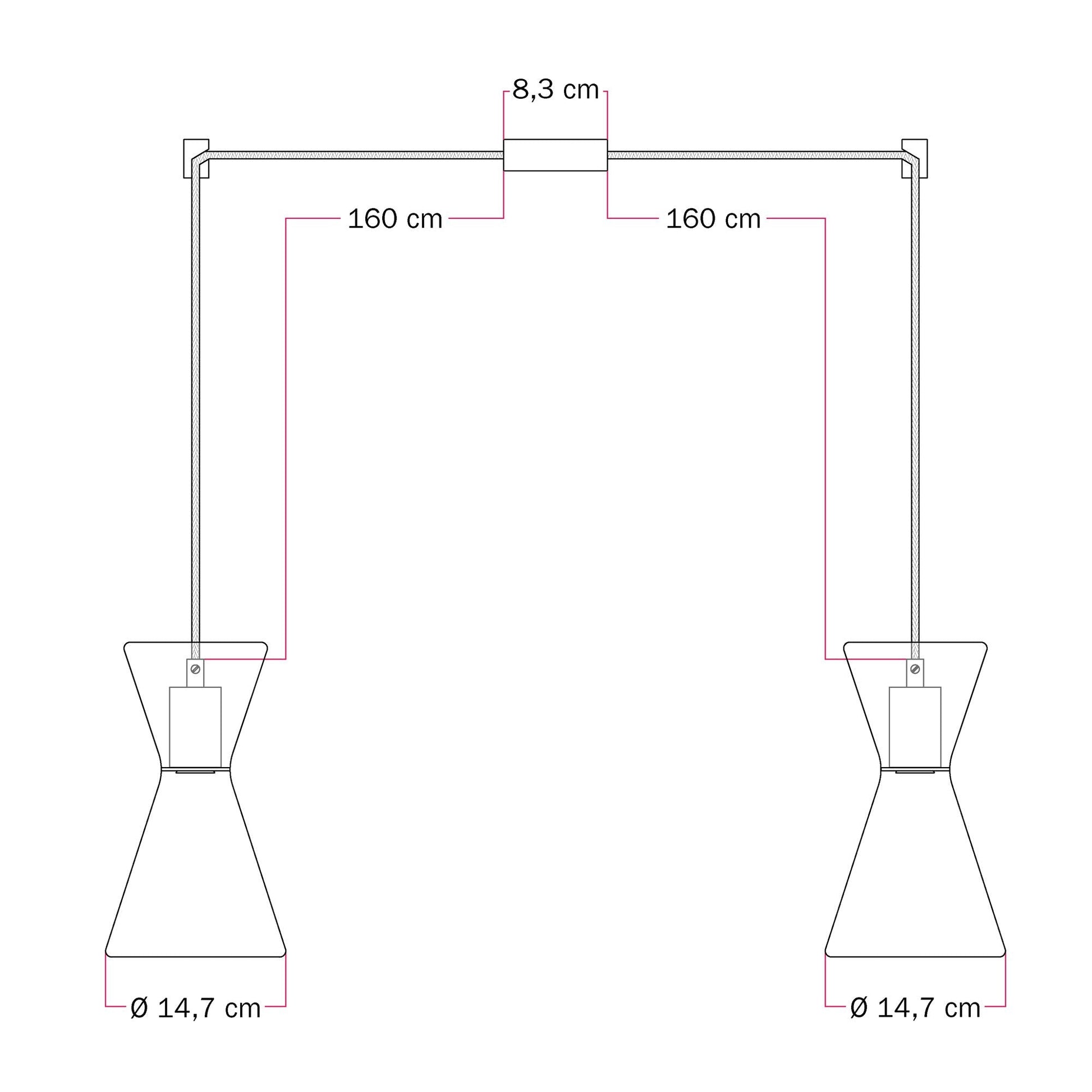 Lampada a sospensione con due cadute con Ghost Doppio cono - Bianco opaco